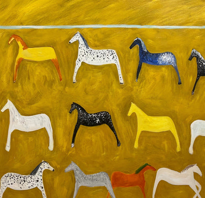 Minimalist Abstract Horse Oil Painting - Colorful Textured Hand-Painted Equine Wall Art #JJ426