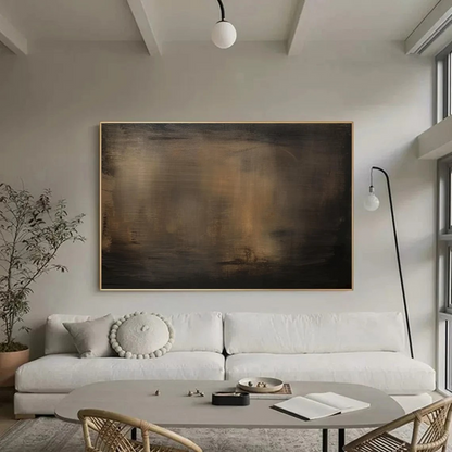 Modern Minimalist Abstract Painting - Large Handmade Brown & Black Textured Wall Decor #TC012