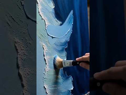 Modern Textured Ocean Wave Wall Art - Large Vertical Blue Abstract Canvas Painting #ZZ066