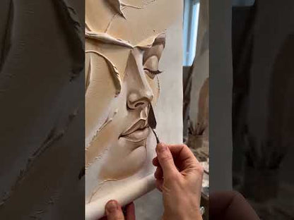 Minimalist Textured Female Portrait Oil Painting - Modern Hand-Painted 3D Canvas Wall Art #TB008