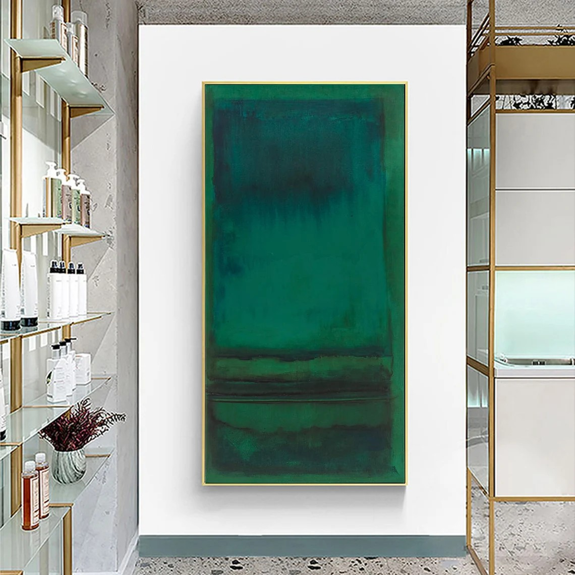 Modern Abstract Green Teal Oil Painting - Large Hand-Painted Contemporary Wall Art on Canvas #TC082