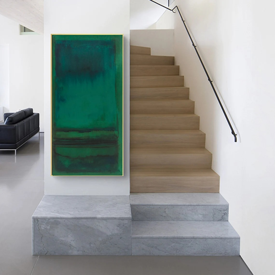 Modern Abstract Green Teal Oil Painting - Large Hand-Painted Contemporary Wall Art on Canvas #TC082