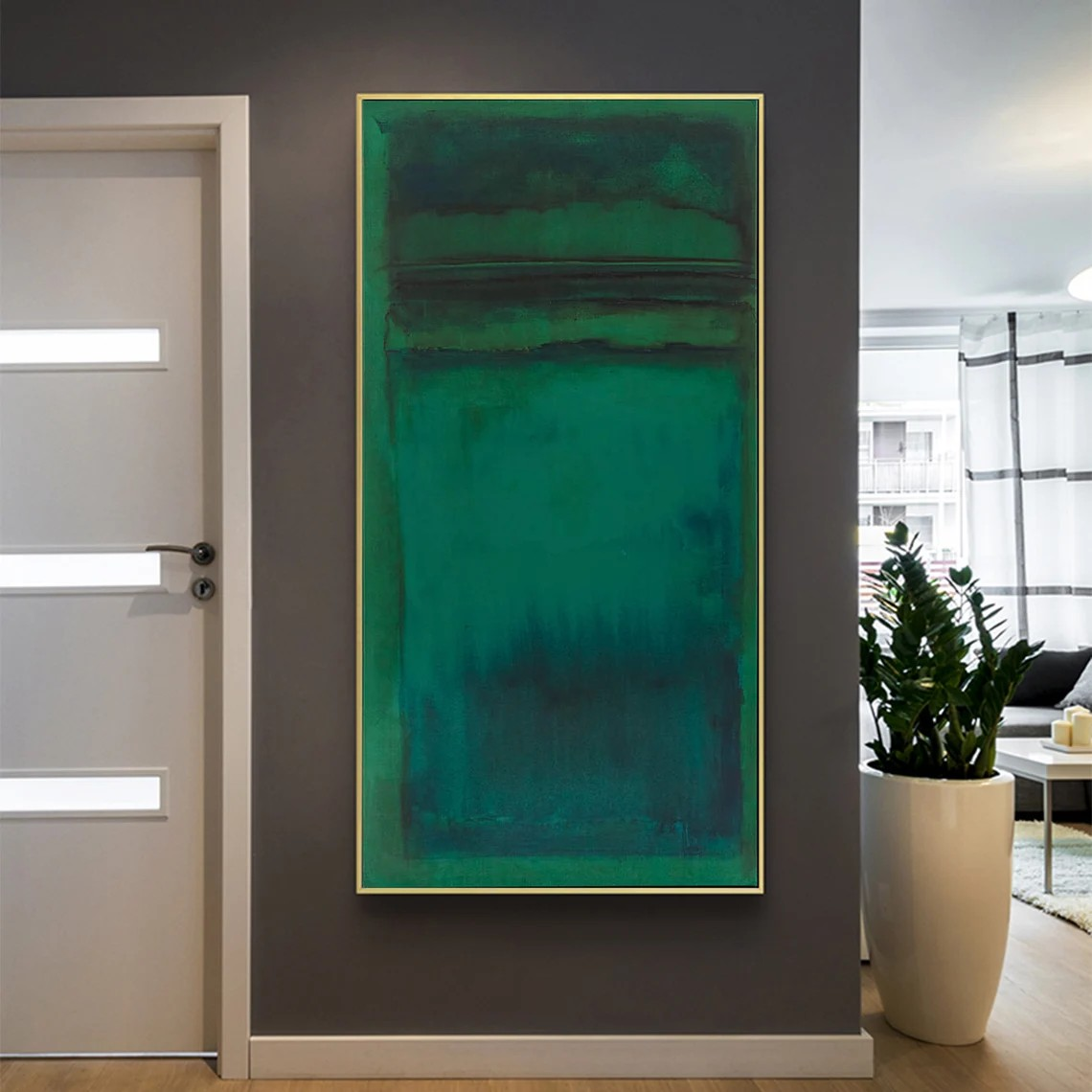 Modern Abstract Green Teal Oil Painting - Large Hand-Painted Contemporary Wall Art on Canvas #TC082