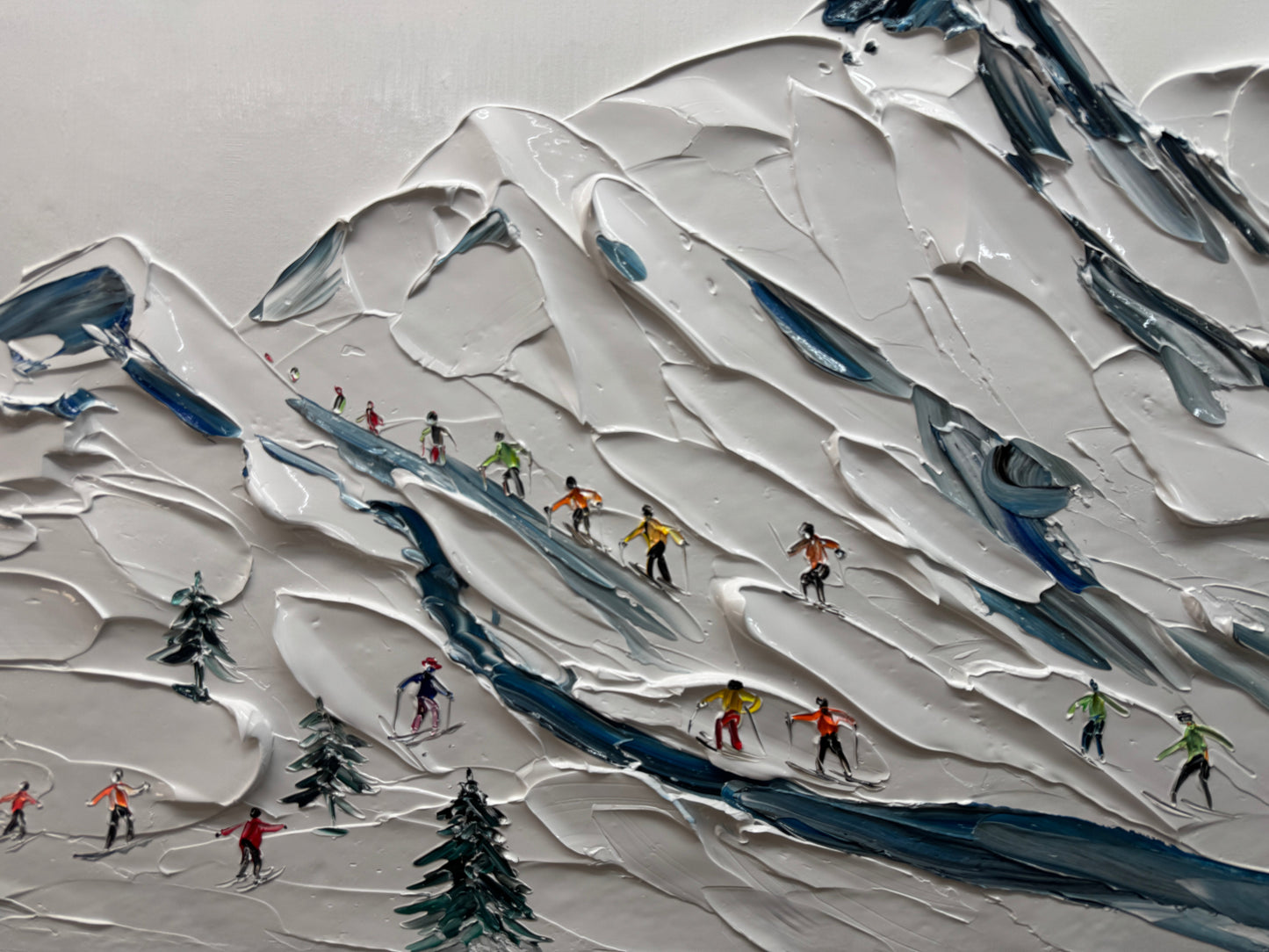 Original Textured Ski Painting - Large Mountain Landscape Wall Art 3D Hand-Painted Sports Canvas #ZZ129