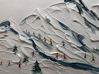 Original Textured Ski Painting - Large Mountain Landscape Wall Art 3D Hand-Painted Sports Canvas #ZZ129