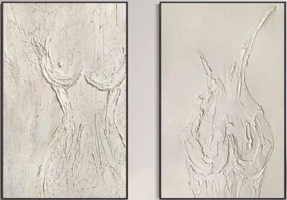 Minimalist Abstract Female Form Oil Painting - 2 Piece Textured Neutral Hand-Painted Set #ZZ204