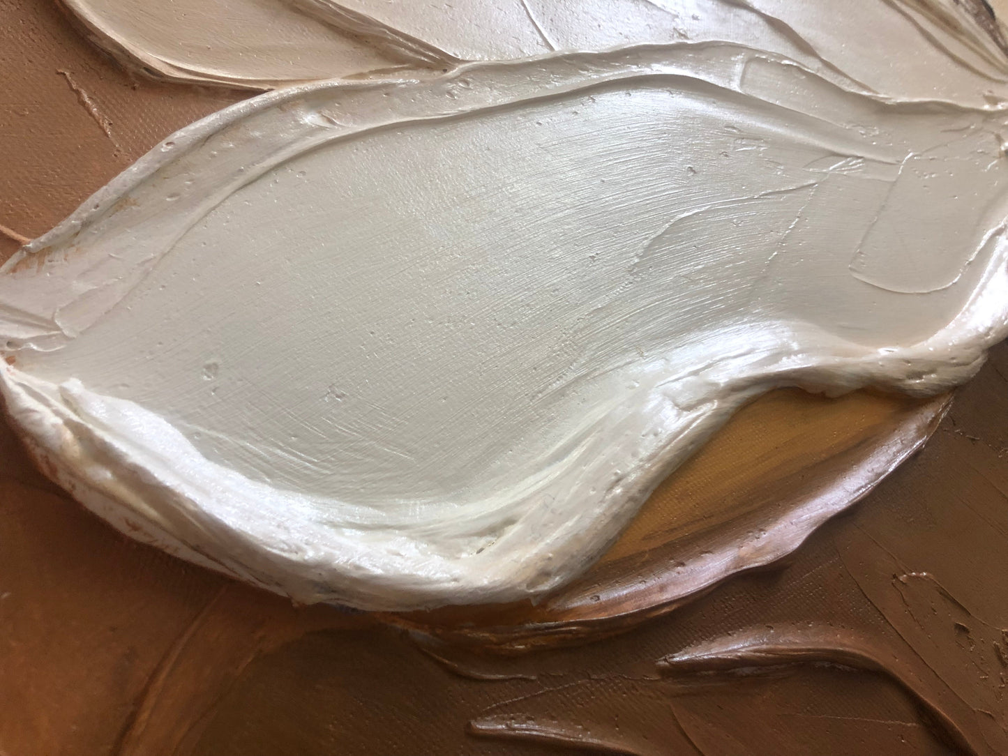Large hand-painted neutral boho textured white flower diptych oil painting